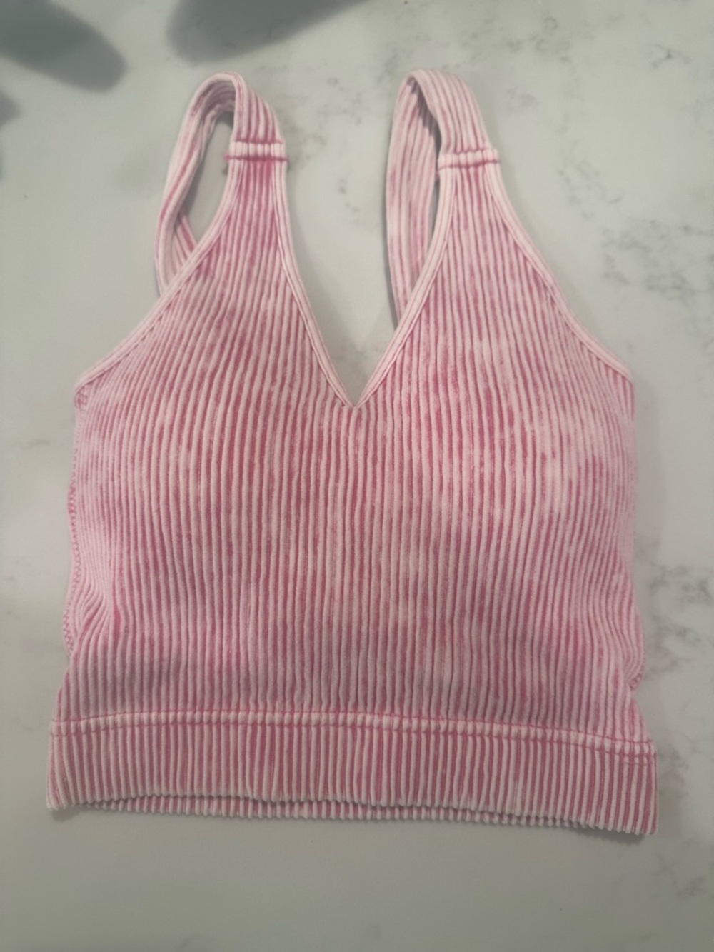 ⭐️Washed Ribbed Cropped Bra Padded V-neck Tank Top S/M - Picture 2 of 4